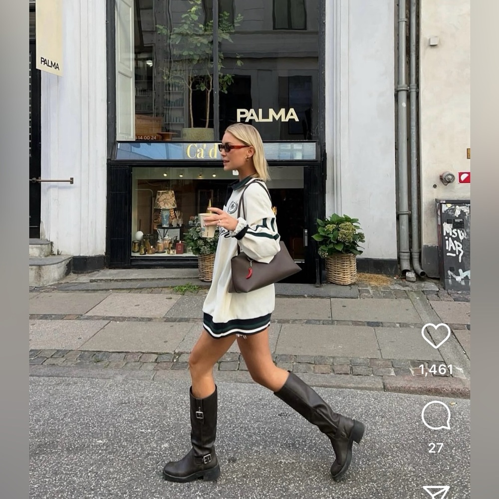 Zara boots cowboy coastal faux leather Brown Knee-High Boots - Picture 3 of 10
